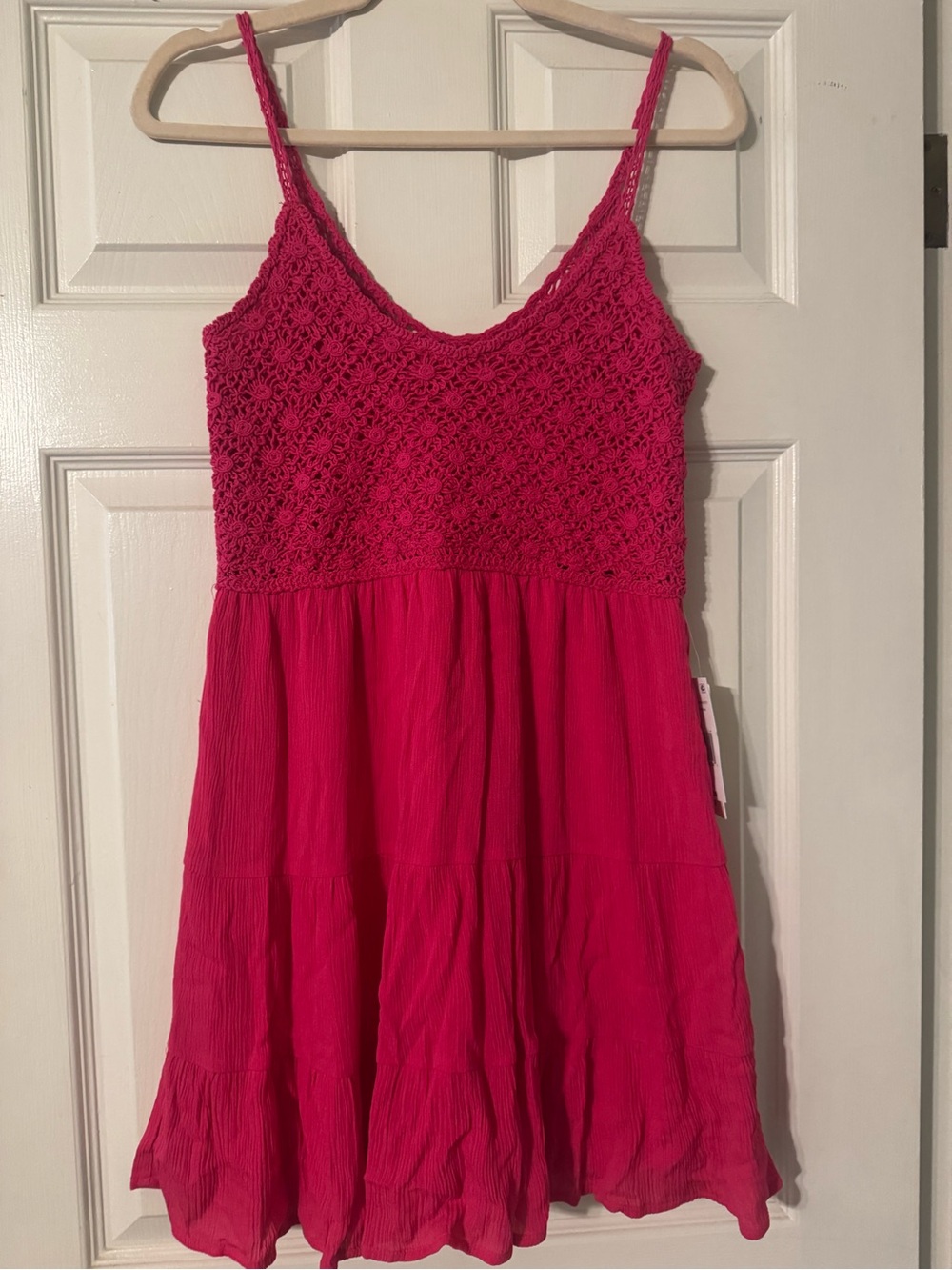 Fuchsia Crochet Bodice Tiered Sundress